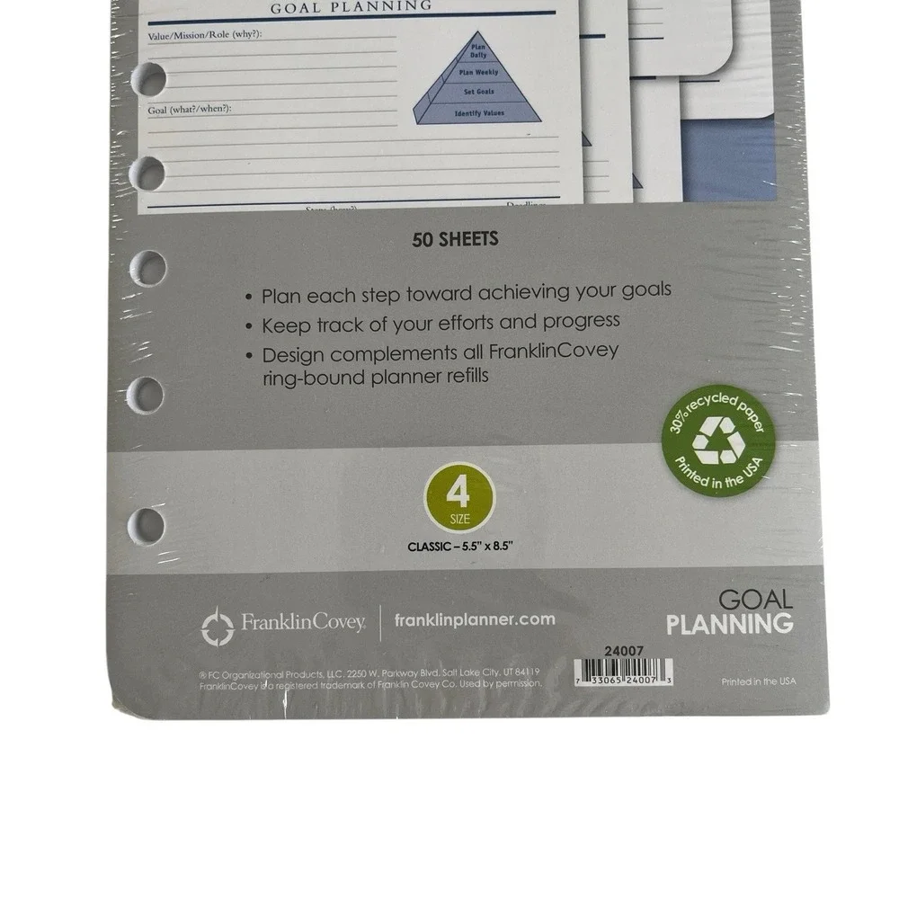 New Franklin Covey Goal Planning 50 Sheets - Size 4, Classic 5.5